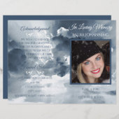 Navy Waterverf Clouds Photo Funeral Program (Voorkant / Achterkant)