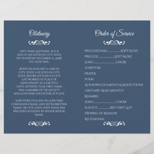 Navy Waterverf Clouds Photo Funeral Program (Achterkant)