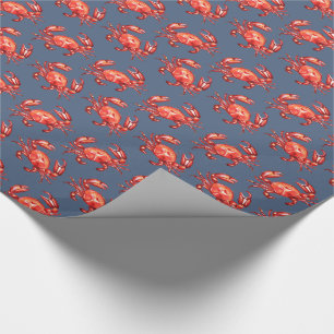 Navy Waterverf Crab Pattern Cadeaupapier
