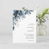 Navy Waterverf Floral bruiloft uitnodiging (Staand voorkant)