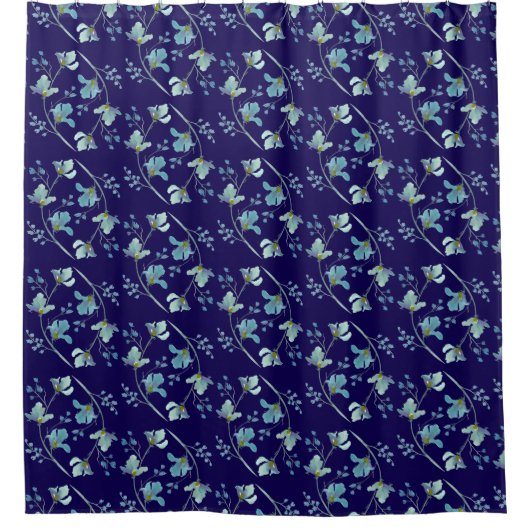 Navy Waterverf Floral Douchegordijn (Voorkant)