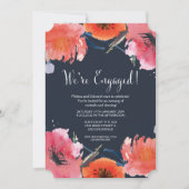 Navy Waterverf Floral Engagement Party nodigt uit Kaart (Voorkant)
