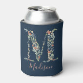 Navy Waterverf Floral Monogram "M" Blikjeskoeler (Blikje Voorkant)