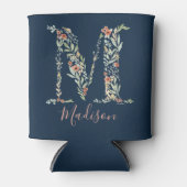 Navy Waterverf Floral Monogram "M" Blikjeskoeler (Voorkant)