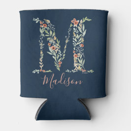 Navy Waterverf Floral Monogram "M" Blikjeskoeler