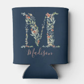 Navy Waterverf Floral Monogram "M" Blikjeskoeler (Achterkant)