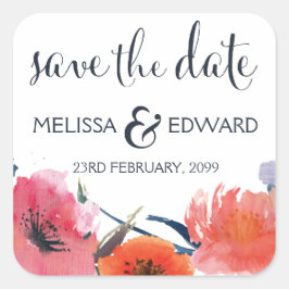 Navy Waterverf Floral Save the Date Notice Vierkante Sticker