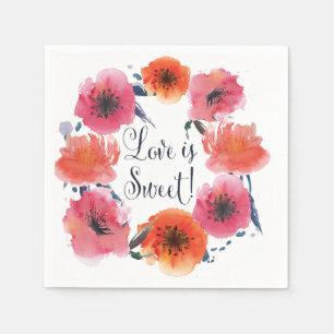 Navy Waterverf Floral Wedding Suite Napkins Servet