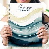 Navy Waterverf Flow 2025 Aangepaste naam Planner