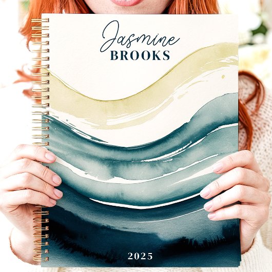 Navy Waterverf Flow 2025 Aangepaste naam Planner