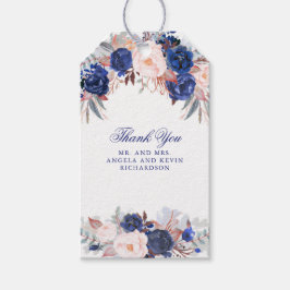 Navy Waterverf Flowers Cadeaulabel
