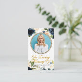 Navy Waterverf Flowers Foto Funeral Prayer Kaart Visitekaartje (Staand voorkant)