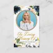 Navy Waterverf Flowers Foto Funeral Prayer Kaart Visitekaartje (Voorkant)