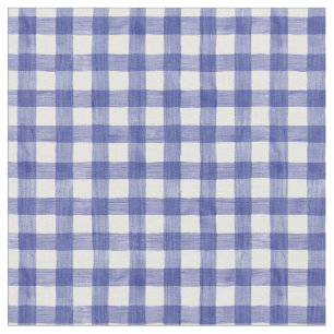 Navy Waterverf Gingham Fabric Stof