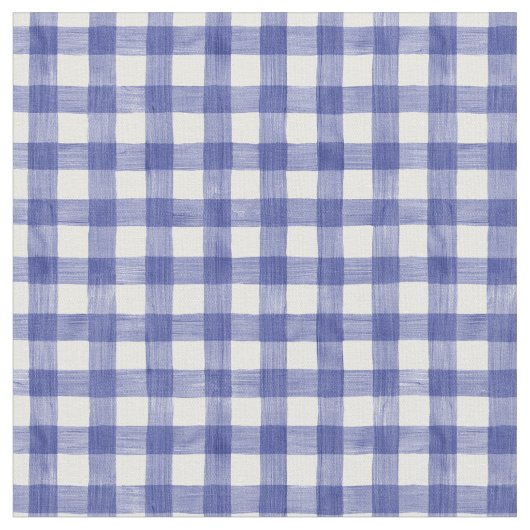 Navy Waterverf Gingham Fabric Stof (Close Up)