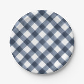 Navy Waterverf Gingham Papieren Bordje (Voorkant)