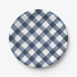 Navy Waterverf Gingham Papieren Bordje