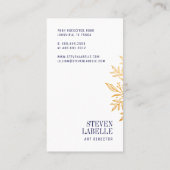 Navy Waterverf & Gold Foliage Monogram Embleem Visitekaartje (Achterkant)