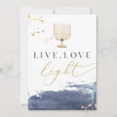 Navy Waterverf Gold Menorah Hanukkah Kaart (Voorkant)