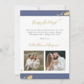 Navy Waterverf Gold Menorah Hanukkah Kaart (Achterkant)