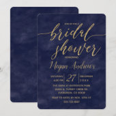Navy Waterverf Gouden Folie Bruidsdouche Uitnodigi Kaart (Voorkant / Achterkant)