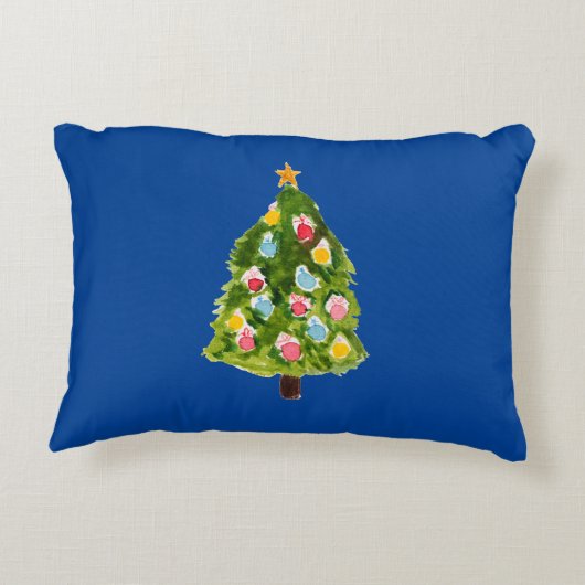 Navy Waterverf Kerst Notenkraker Kussensloop Accent Kussen (Achterkant)