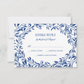 Navy Waterverf Laurel Krans Wedding RSVP (Voorkant)