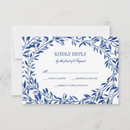 Navy Waterverf Laurel Krans Wedding RSVP