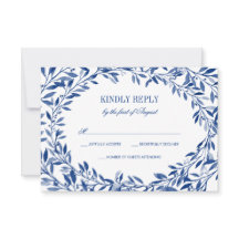 Navy Waterverf Laurel Krans Wedding RSVP