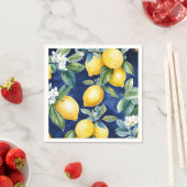 Navy Waterverf Lemons Patroon Europees Italiaans Servet (Insitu)