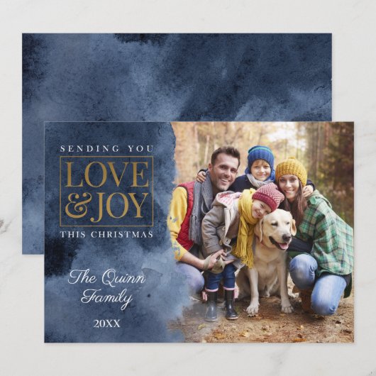 Navy Waterverf met Gold Feestdagenkaart (Voorkant / Achterkant)