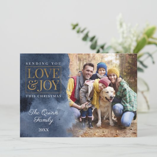 Navy Waterverf met Gold Feestdagenkaart (Staand voorkant)