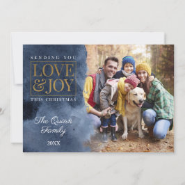 Navy Waterverf met Gold Feestdagenkaart