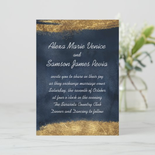 Navy Waterverf met Gold Kaart (Staand voorkant)