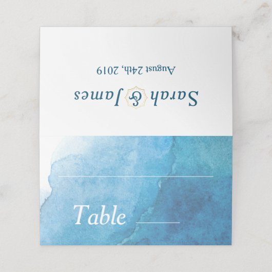 Navy Waterverf Modern Wedding Plaatskaartje (Buitenkant ongevouwen)