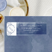 Navy Waterverf, Monogram Wedding Return Address Etiket