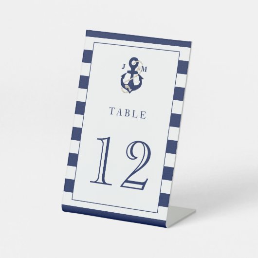 Navy Waterverf Nautical Anchor Monogram Weddenscha Reclamebord Met Voetstuk (Voorkant)