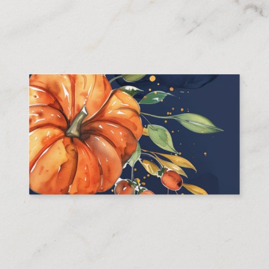 Navy Waterverf Pompoen Baby shower Luier Raffle Informatiekaartje (Achterkant)