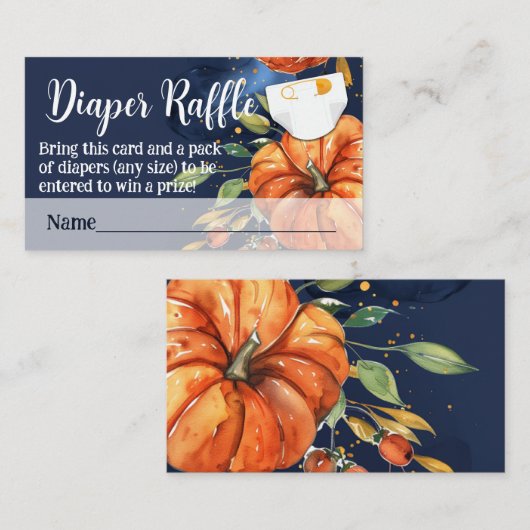 Navy Waterverf Pompoen Baby shower Luier Raffle Informatiekaartje (Voorkant / Achterkant)