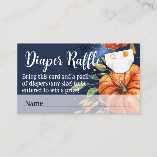 Navy Waterverf Pompoen Baby shower Luier Raffle Informatiekaartje (Voorkant)