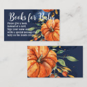 Navy Waterverf Pompoen Boeken voor Baby shower Informatiekaartje (Voorkant / Achterkant)