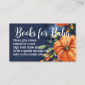 Navy Waterverf Pompoen Boeken voor Baby shower Informatiekaartje (Voorkant)