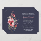 Navy Waterverf Poppies Naming Ceremony Uitnodigen Kaart (Voorkant / Achterkant)