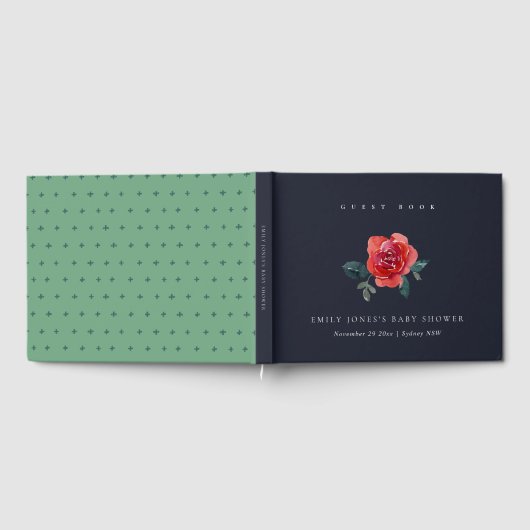 NAVY WATERVERF RED GREEN ROOS FLORAL BABY SHOWER GASTENBOEK (Volledig)