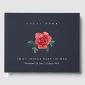 NAVY WATERVERF RED GREEN ROOS FLORAL BABY SHOWER GASTENBOEK (Voorkant)