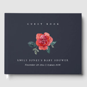 NAVY WATERVERF RED GREEN ROOS FLORAL BABY SHOWER GASTENBOEK