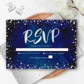 Navy Waterverf Silver Glitter Script Quinceañera RSVP Kaartje