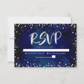 Navy Waterverf Silver Glitter Script Quinceañera RSVP Kaartje (Voorkant)