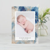 Navy waterverf Waves Gold Geboorteaankondiging Kaart (Staand voorkant)