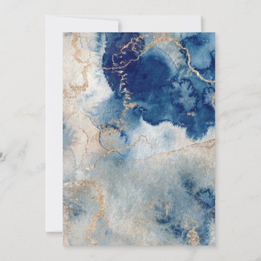 Navy waterverf Waves Gold Geboorteaankondiging Kaart (Achterkant)